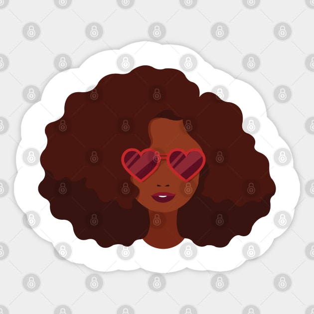 Black Afro Girl - Heart Sunglasses Disco Retro Style Sticker by Shirtbubble